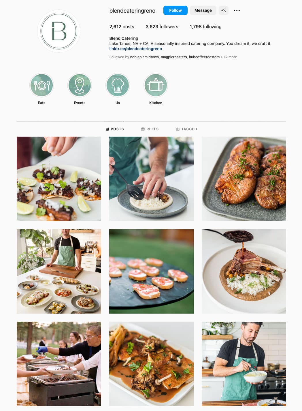 A screenshot of a catering company's Instagram grid.